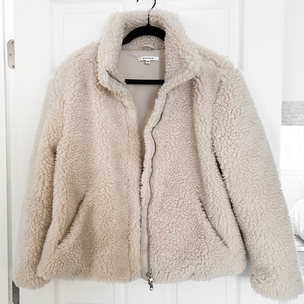 PacSun Ivory Sherpa Zip Jacket - Picture 4 of 5